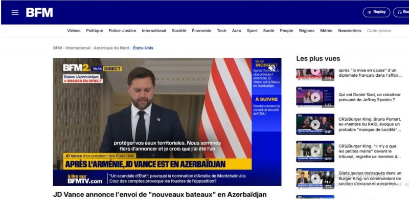 Fransa KİV-i ABŞ vitse-prezidentinin Bakı səfərini geniş işıqlandırıb