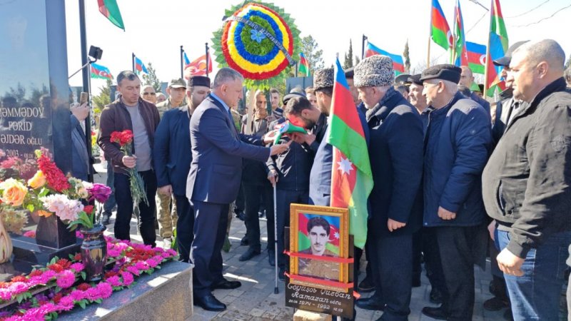 İtkin şəhid Qurban Göyüşovun nəşi Ağdamda torpağa tapşırılıb