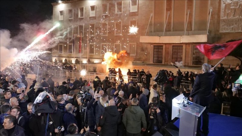 Molotov cocktail attack targets Albanian premier's office during anti-government protests