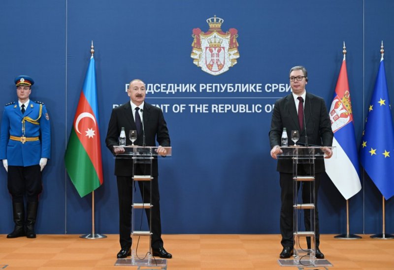   Azerbaijani, Serbian presidents deliver press statements  