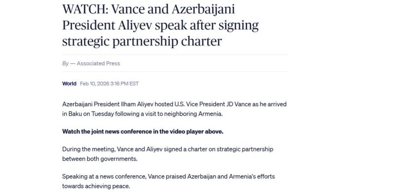 News about - JD Vance's visit to Azerbaijan in spotlight of world media -  PHOTO 