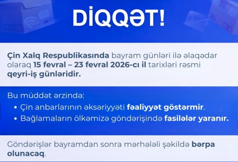 Bayram səbəbindən Çin bağlamalarında müvəqqəti fasilələr gözlənilir