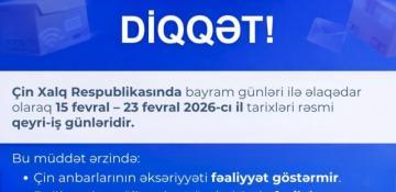 Bayram səbəbindən Çin bağlamalarında müvəqqəti fasilələr gözlənilir