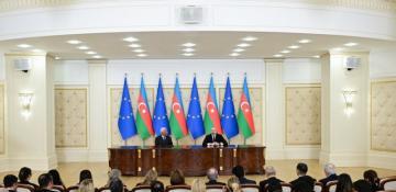   Prezident İlham Əliyev və Avropa İttifaqı Şurasının Prezidenti mətbuata bəyanatlarla çıxış ediblər YENİLƏNİB  