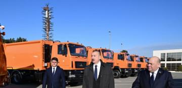   Prezident İlham Əliyev Bakıda məişət tullantıları daşıyan texnikalarla tanış olub  