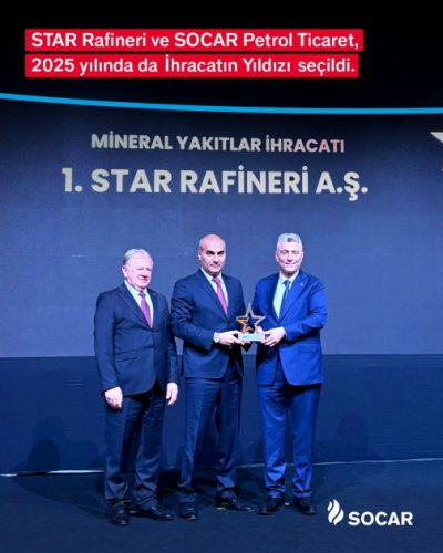  SOCAR Türkiyə şirkətlər qrupu “2025 İxracatın Ulduzları” mükafatına layiq görülüb