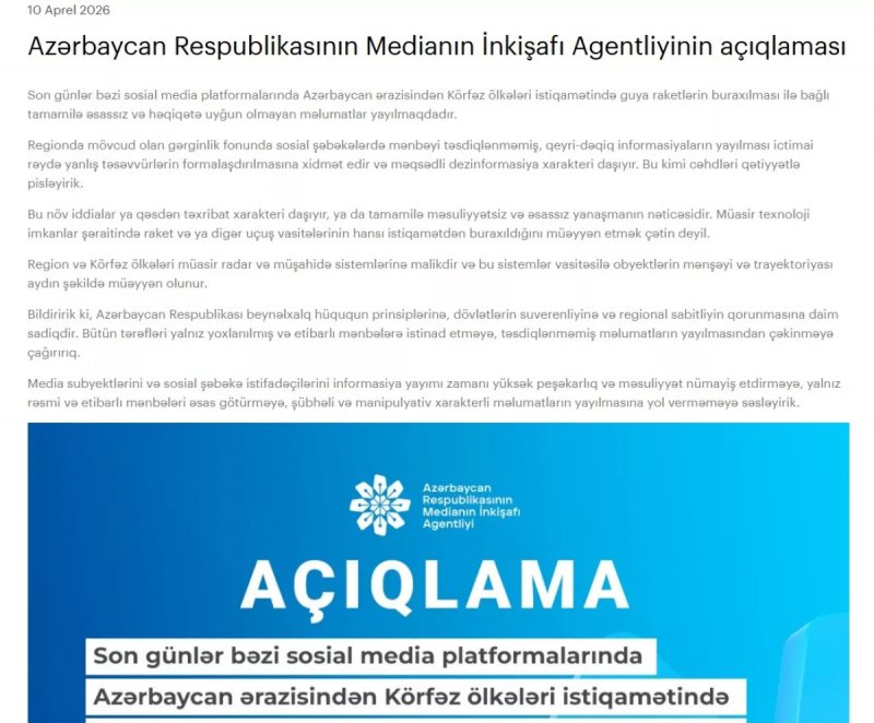 News about -   Azerbaijani MEDIA dismisses claims of strikes on Persian Gulf countries as groundless  