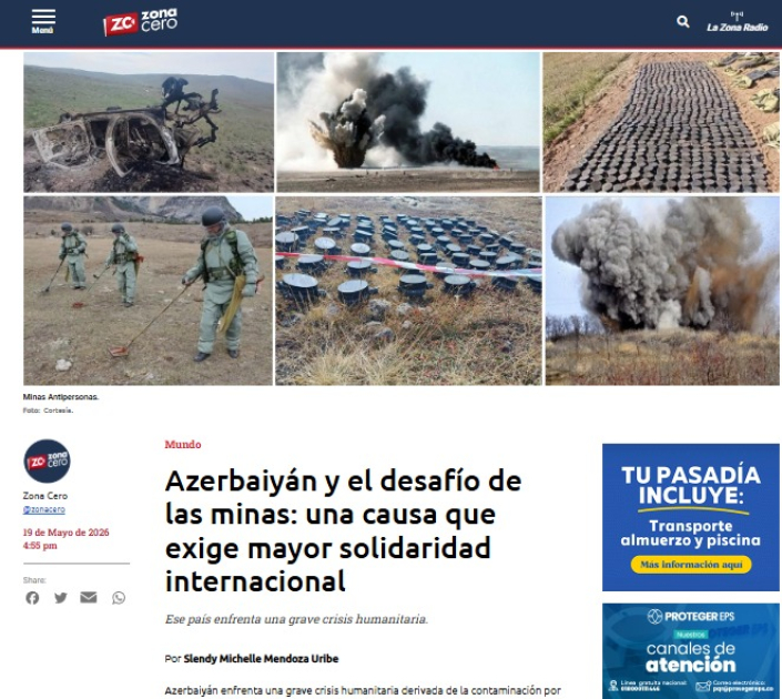 Kolumbiyanın “Zona Cero” xəbər portalı Azərbaycanın mina problemini işıqlandırıb