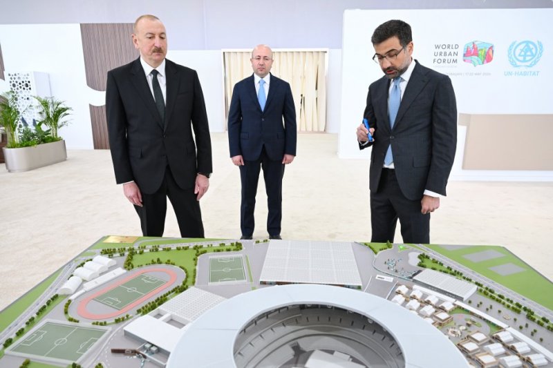 News about -   President Ilham Aliyev reviews preparations for WUF13 at Baku Olympic Stadium  