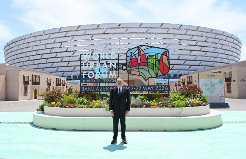   President Ilham Aliyev reviews preparations for WUF13 at Baku Olympic Stadium  