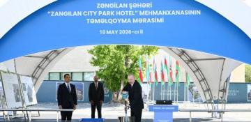 Prezident İlham Əliyev Zəngilan şəhərində “Zangilan City Park Hotel”in təməlini qoyub