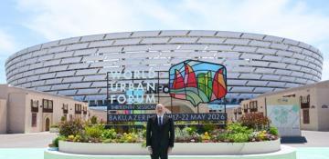   President Ilham Aliyev reviews preparations for WUF13 at Baku Olympic Stadium  