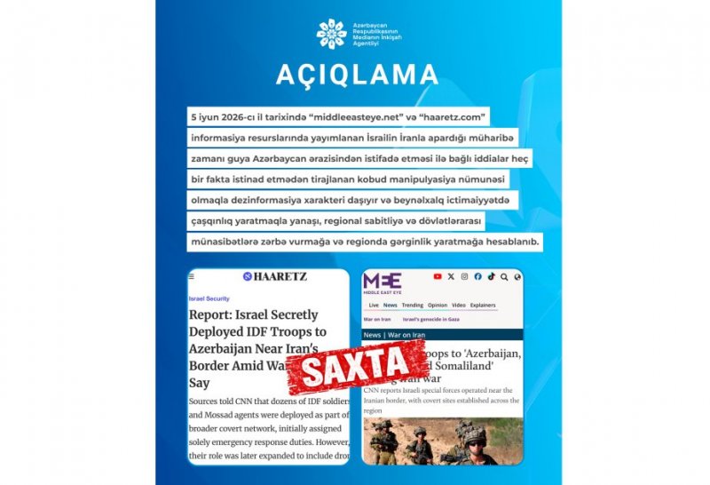 MEDİA Azərbaycanla bağlı dezinformasiya iddialarına dair açıqlama yayıb