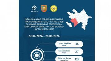 Ötən həftə 73 mina və 329 partlamamış digər hərbi sursat zərərsizləşdirilib