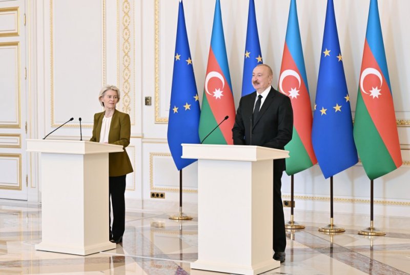   President Aliyev and EU's von der Leyen deliver press statements  