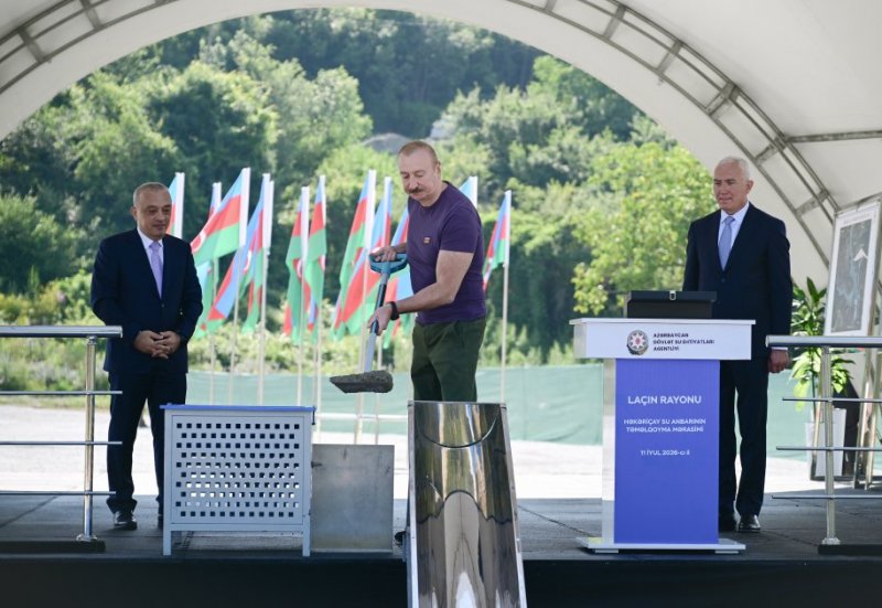   President Ilham Aliyev lays foundation stone for Hakarichay Reservoir in Lachin  