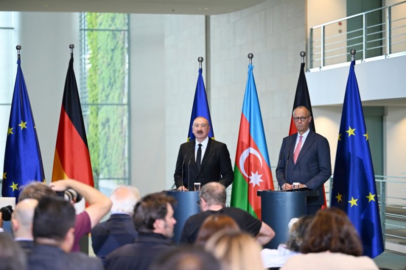   President Ilham Aliyev and Chancellor Friedrich Merz make press statements  
