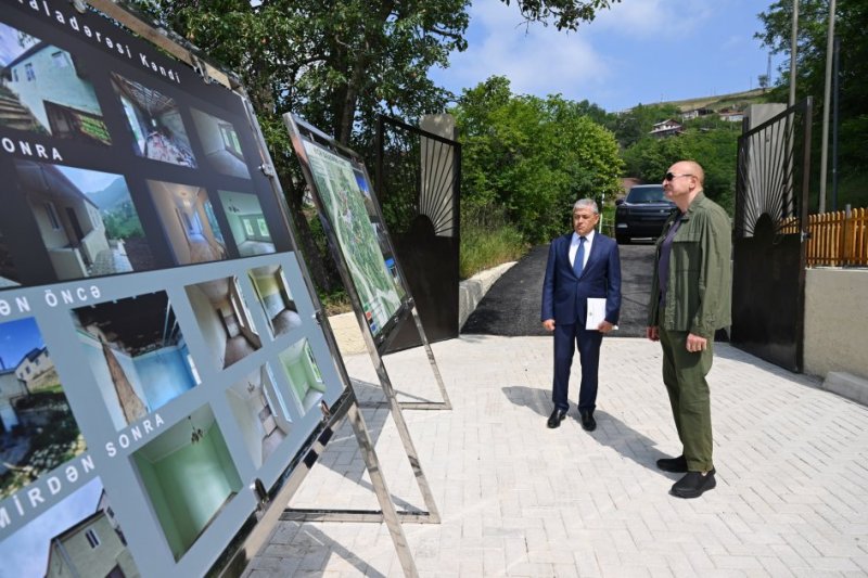 News about -   President Ilham Aliyev inspects restoration works in Shusha’s Kichik Galaderesi village, meets with returning residents  