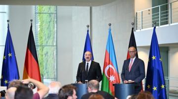   President Ilham Aliyev and Chancellor Friedrich Merz make press statements  